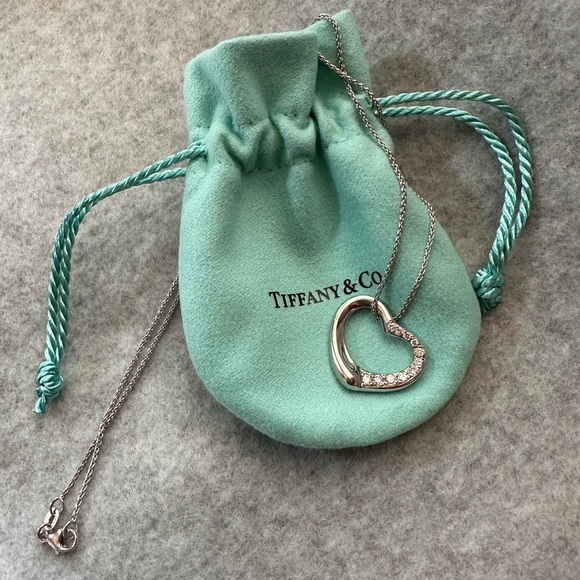 Tiffany & Co. 18KWG Elsa Peretti Pave Diamond Open Heart Pendant with 18K Chain - Picture 4 of 7